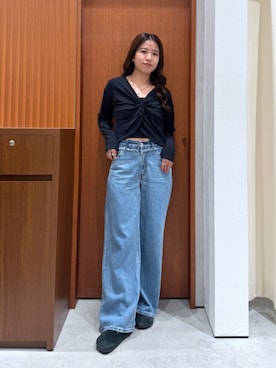 「Ungrid（アングリッド）の【Ca】Levis別注 CINCH WIDE LE（デニムパンツ、ブルー系）」を使った、瀬川百花さん（レディース・156cm）の夏コーディネート