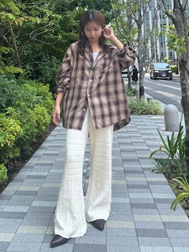 「Ungrid（アングリッド）のビッグルーズチェックシャツ（シャツ/ブラウス）」を使った、瀬川百花さん（レディース・156cm）の秋コーディネート