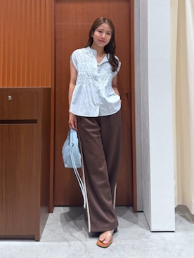 「Ungrid（アングリッド）のニュアンスモチーフネックレス（ネックレス、ゴールド系）」を使った、瀬川百花さん（レディース・156cm）の夏コーディネート