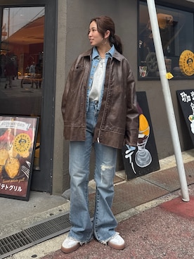 「春ニット」｜「アイテム（ブルゾン）」を使った、瀬川百花さん（レディース・156cm）の冬コーディネート