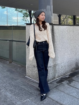 「Ungrid（アングリッド）のフェイクレザーバッグ（ハンドバッグ、ブラック系）」を使った、瀬川百花さん（レディース・156cm）の秋コーディネート