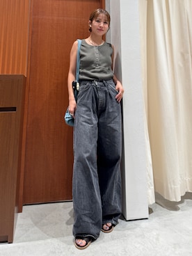 「Ungrid（アングリッド）のアイテム（トートバッグ）」を使った、瀬川百花さん（レディース・156cm）の夏コーディネート