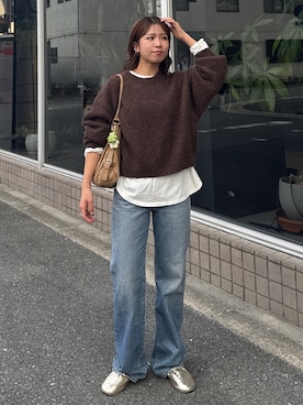 「アイテム（バレエシューズ）」を使った、瀬川百花さん（レディース・156cm）の秋コーディネート