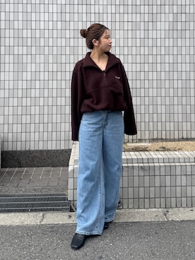 「Ungrid（アングリッド）のエンブロイダリーフリースアノラック（パーカー、ブラウン系）」を使った、瀬川百花さん（レディース・156cm）の秋コーディネート