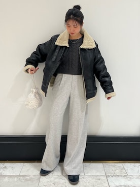 「Ungrid（アングリッド）のアイテム（ブルゾン）」を使った、瀬川百花さん（レディース・156cm）の冬コーディネート