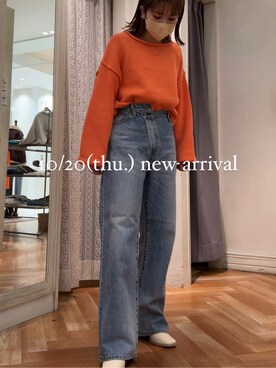 「リメイクデニム」｜「アイテム（ニット/セーター）」を使った、瀬川百花さん（レディース・156cm）の秋コーディネート