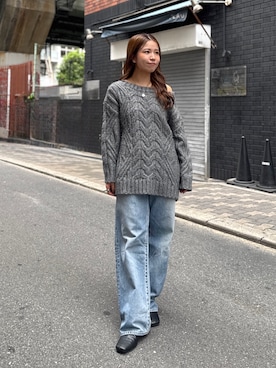 「Ungrid（アングリッド）のワンショルビッグニット（ニット/セーター、グレー系）」を使った、瀬川百花さん（レディース・156cm）の秋コーディネート