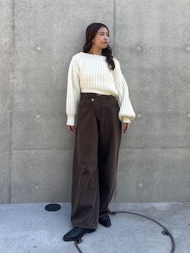 「Ungrid（アングリッド）のウエスタンデザインサボ（その他シューズ、ブラック系）」を使った、瀬川百花さん（レディース・156cm）の秋コーディネート