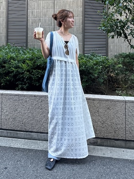 「Ungrid（アングリッド）のアイテム（トートバッグ）」を使った、瀬川百花さん（レディース・156cm）の夏コーディネート