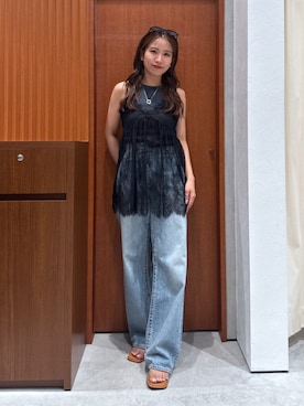 「Ungrid（アングリッド）のニュアンスモチーフネックレス（ネックレス、ゴールド系）」を使った、瀬川百花さん（レディース・156cm）の夏コーディネート