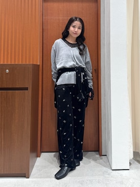 「Ungrid（アングリッド）のシアーベロアラフパンツ（その他パンツ、ブラック系）」を使った、瀬川百花さん（レディース・156cm）の秋コーディネート