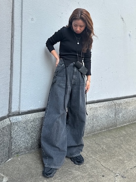 「Ungrid（アングリッド）のウエストタックカーブデニム（デニムパンツ）」を使った、瀬川百花さん（レディース・156cm）の冬コーディネート