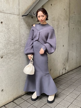 「MERCURYDUO（マーキュリーデュオ）のアイテム（ブーツ）」を使った、浅井聖子さん（レディース・152cm）の秋コーディネート