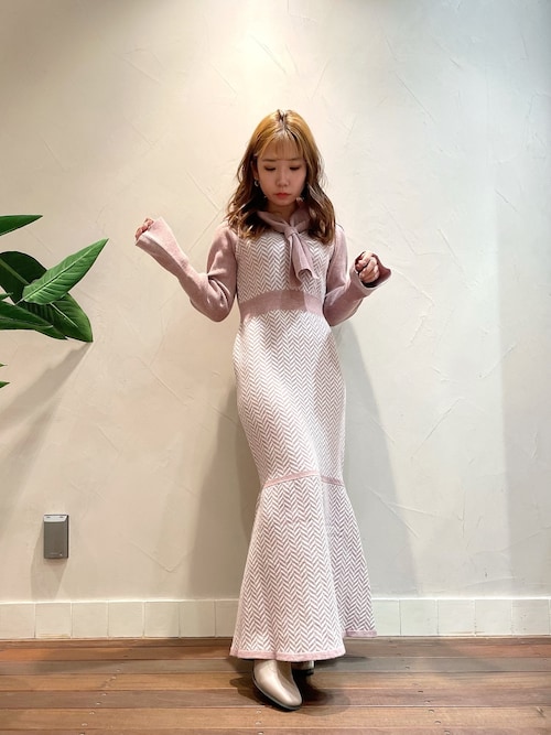 セール】ヘリンボーンタイパステルニットワンピース（ワンピース  