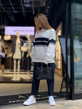「ARMANI EXCHANGE（アルマーニエクスチェンジ）のアイテム（スラックス）」を使った、iam_kyokomaniさん（メンズ・168cm）の春コーディネート