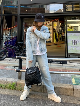 「みんなの白Tフェス」｜「アイテム（デニムジャケット）」を使った、iam_kyokomaniさん（レディース・168cm）の春コーディネート