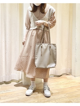 「小花柄ワンピース」｜「アイテム（シューズ）」を使った、ⓐさん（レディース・153cm）の夏コーディネート
