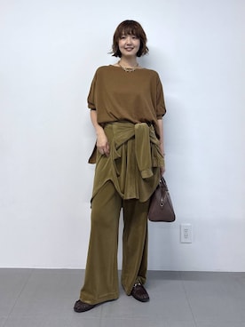 「BARNYARDSTORM（バンヤードストーム）の【「i.style closet」ご紹介アイテム】 BARNYARDSTORM / トリコットコールシャツ＜セットアップ対応＞（シャツ/ブラウス、イエロー系）」を使った、あやさん（レディース・168cm）の秋コーディネート