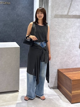 「アイテム（タンクトップ、グリーン系）」を使った、あやさん（レディース・168cm）の夏コーディネート