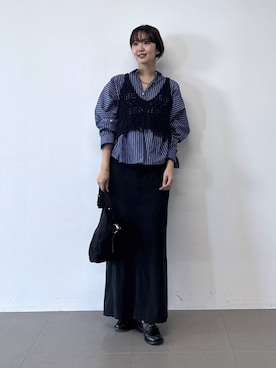 「BARNYARDSTORM（バンヤードストーム）のBARNYARDSTORM / キレイメワークマキシスカート（スカート、ブラック系）」を使った、あやさん（レディース・168cm）の冬コーディネート