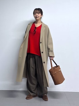 「アイテム（チェスターコート）」を使った、あやさん（レディース・168cm）の秋コーディネート