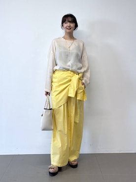 「BARNYARDSTORM（バンヤードストーム）のBARNYARDSTORM / タタックイージーパンツ＜セットアップ対応＞（その他パンツ、イエロー系）」を使った、あやさん（レディース・168cm）の冬コーディネート