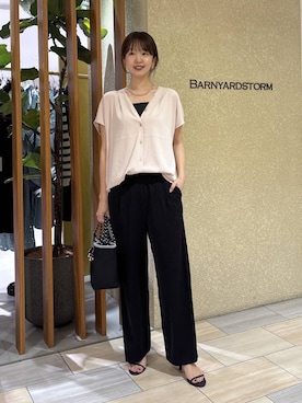 「BARNYARDSTORM（バンヤードストーム）のBARNYARDSTORM /  【00・2サイズ登場】ダブルクロスワイドパンツ【WEB限定カラー】 【『BABALOG』チャンネルご紹介アイテム】（スラックス、ブラック系）」を使った、あやさん（レディース・168cm）の春コーディネート