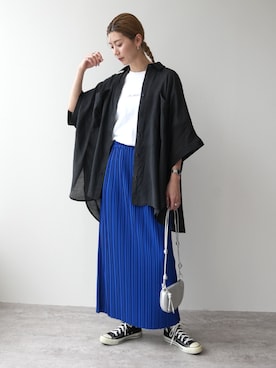 「reca（レカ）のドルマンシアーシャツ（シャツ/ブラウス、ブラック系）」を使った、sakiさん（レディース・165cm）の春コーディネート