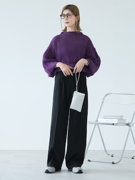 「reca（レカ）のハイネックランダムプリーツボリュームスリーブブラウス（シャツ/ブラウス、パープル系）」を使った、sakiさん（レディース・165cm）の秋コーディネート