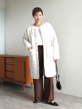 「トレンド秋素材コーデ」｜「アイテム（その他アウター）」を使った、sakiさん（レディース・165cm）の秋コーディネート