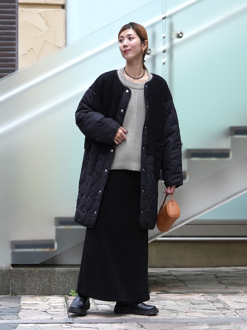 ノーカラーボア×ひょうたんキルトコート