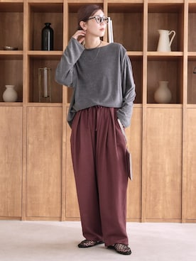 「reca（レカ）のパイルロンTシャツ（Tシャツ/カットソー、グレー系）」を使った、sakiさん（レディース・165cm）の秋コーディネート