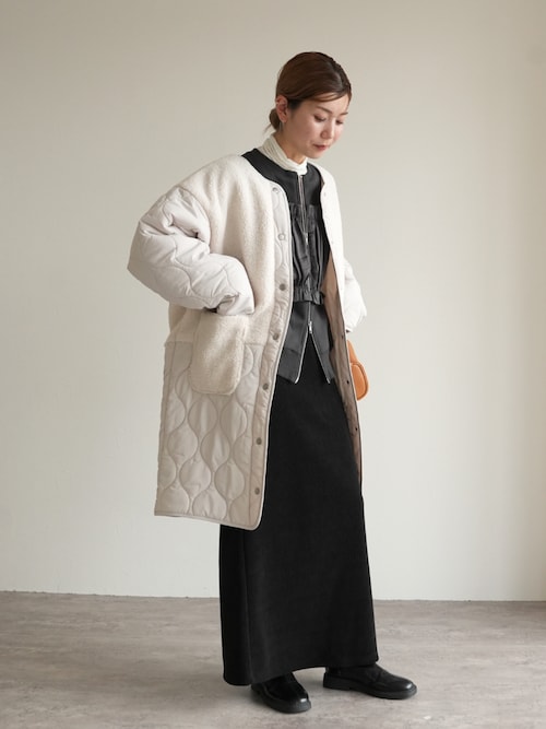 ノーカラーボア×ひょうたんキルトコート