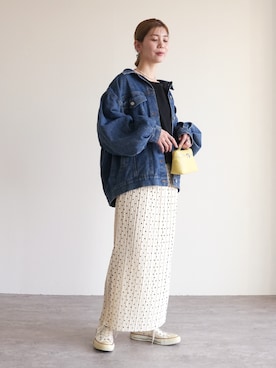 「reca（レカ）のオーバーサイズデニムジャケット（デニムジャケット、ブルー系）」を使った、sakiさん（レディース・165cm）の春コーディネート