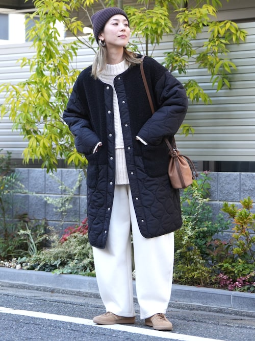 ノーカラーボア×ひょうたんキルトコート