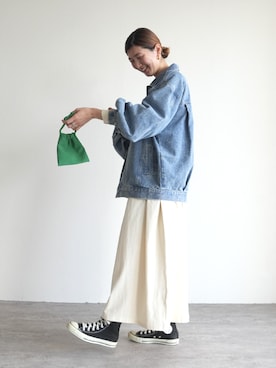 「reca（レカ）のオーバーサイズデニムジャケット（デニムジャケット、ブルー系）」を使った、sakiさん（レディース・165cm）の春コーディネート