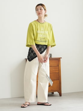 「reca（レカ）の【接触冷感】ラグランＳロゴプルオーバー（Tシャツ/カットソー、グリーン系）」を使った、sakiさん（レディース・165cm）の夏コーディネート