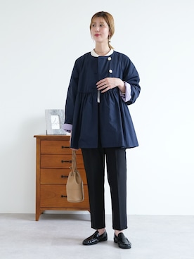 「reca（レカ）の【リピ買い続出！】美シルエット センタープレスカラーテーパードパンツ（スラックス、ブラック系）」を使った、sakiさん（レディース・165cm）の秋コーディネート