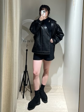 「MURUA（ムルーア）のアイテム（ブルゾン）」を使った、田中音羽さん（レディース・163cm）の秋コーディネート