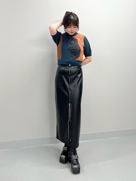 「レザースカート」｜田中音羽さん（レディース・163cm）の夏コーディネート