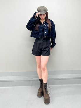「アイテム（キャスケット）」を使った、田中音羽さん（レディース・163cm）の夏コーディネート