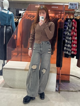 「MURUA（ムルーア）のアイテム（パンツ）」を使った、田中音羽さん（レディース・163cm）の春コーディネート