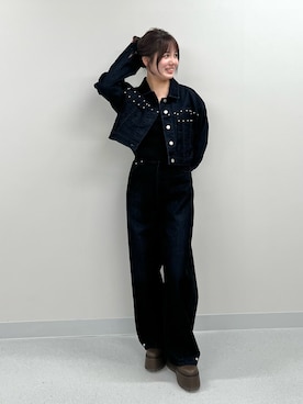 「アイテム（デニムジャケット）」を使った、田中音羽さん（レディース・163cm）の夏コーディネート