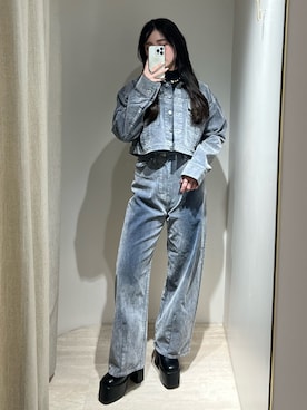 「秋服コーデ」｜「アイテム（デニムジャケット）」を使った、田中音羽さん（レディース・163cm）の秋コーディネート