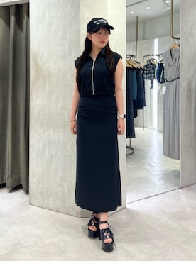 「MURUA（ムルーア）のレースアップデザインサンダル（サンダル、ブラック系）」を使った、田中音羽さん（レディース・163cm）の夏コーディネート
