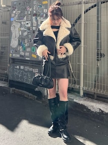ヴィンテージライクフェイクレザーミニスカート｜ムルーア