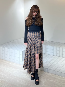 「MURUA（ムルーア）のアイテム（トップス）」を使った、田中音羽さん（レディース・163cm）の春コーディネート