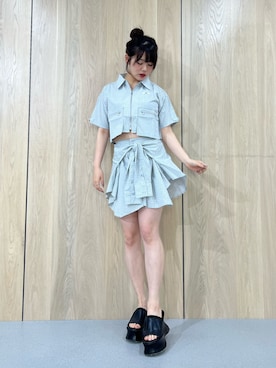 「MURUA（ムルーア）のクロコレイヤードサンダル（サンダル、ブラック系）」を使った、田中音羽さん（レディース・163cm）の夏コーディネート