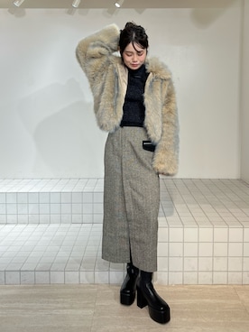 「厚底ブーツ」｜「アイテム（ブルゾン）」を使った、田中音羽さん（レディース・163cm）の秋コーディネート