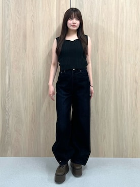 「MURUA（ムルーア）のアイテム（デニムパンツ）」を使った、田中音羽さん（レディース・163cm）の夏コーディネート